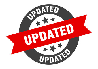 Fototapeta premium updated sign. updated black-red round ribbon sticker
