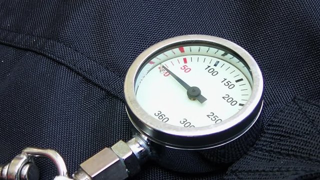 Pressure, equipment for diving scuba, Selective focus and free space for text.
