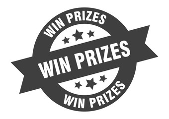 win prizes sign. win prizes black round ribbon sticker
