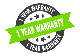 1 year warranty sign. 1 year warranty black-green round ribbon sticker
