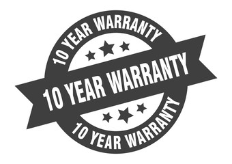 10 year warranty sign. 10 year warranty black round ribbon sticker