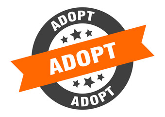 adopt sign. adopt orange-black round ribbon sticker