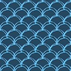 Fish scale seamless pattern. Reptile, dragon skin texture. Tillable background for your fabric, textile design, wrapping paper, swimwear or wallpaper. Blue mermaid tail with fish scale underwater.