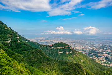 View from the Lattari Mountains on the Vesuvius Volcano and the city of Naples, Campania - Italy