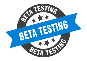 beta testing sign. beta testing blue-black round ribbon sticker