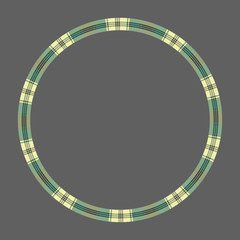 Naklejka premium Round frame vector vintage pattern design template. Circle border designs plaid fabric texture. Scottish tartan background for collage art, gif card, handmade crafts.