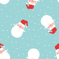 Fototapeta na wymiar Seamless pattern with Santa Claus and snowflakes. Christmas and Happy new year vector pattern.