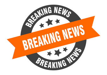 Fototapeta premium breaking news sign. breaking news orange-black round ribbon sticker