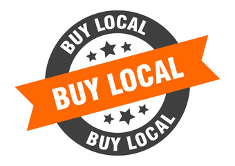 Fototapeta premium buy local sign. buy local orange-black round ribbon sticker