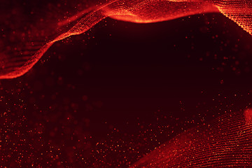 abstract 3d rendering technology plexus red dynamic digital surface on black background,  geometrical shape with red lines particles futuristic background