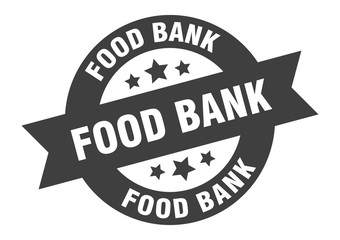 food bank sign. food bank black round ribbon sticker