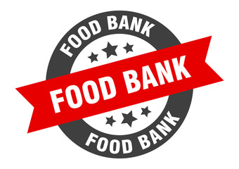 food bank sign. food bank black-red round ribbon sticker