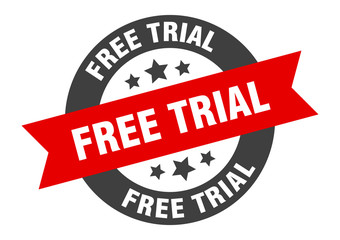 free trial sign. free trial black-red round ribbon sticker