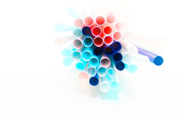 Colorful of straw plastic drinking background for party, close up of colorful and bright plastic straws with copy space. 