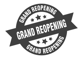grand reopening sign. grand reopening black round ribbon sticker