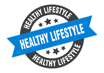 healthy lifestyle sign. healthy lifestyle blue-black round ribbon sticker