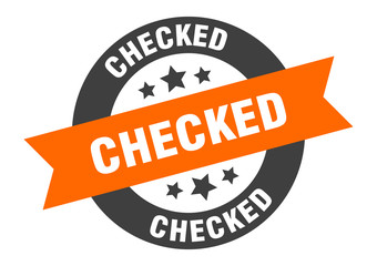 Fototapeta premium checked sign. checked orange-black round ribbon sticker