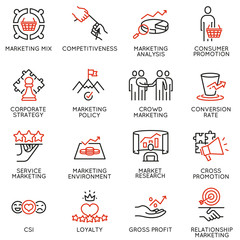 Vector set of linear icons related to business management process, advertising promotion and marketing. Mono line pictograms and infographics design elements - part 5 - obrazy, fototapety, plakaty