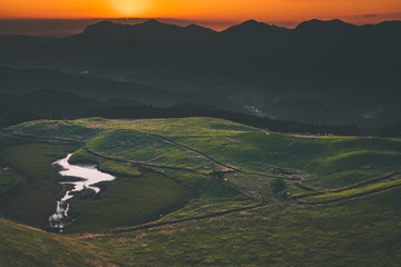奈良県　曽爾高原のススキと秋の夕景