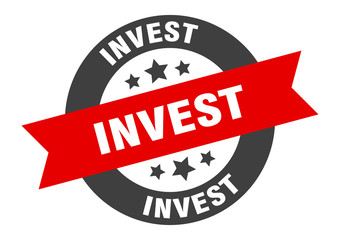 invest sign. invest black-red round ribbon sticker