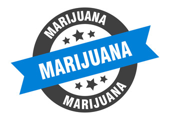 marijuana sign. marijuana blue-black round ribbon sticker