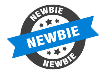 newbie sign. newbie blue-black round ribbon sticker