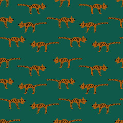 A seamless vector childish pattern with stylized tigers. Surface print design.