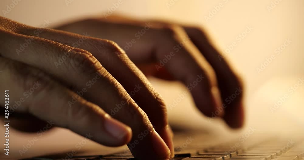 Poster businessman hands typing on laptop keyboard in office online. business computer design internet tech