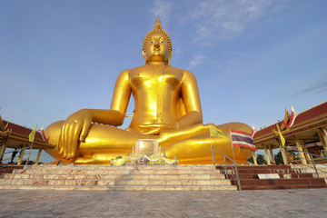 Ang Thong, Thailand - July 13, 2019: Big Golden Buddha Statue at Wat Muang, Ang-Thong Province, Thailand.