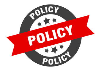 policy sign. policy black-red round ribbon sticker