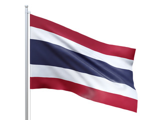 Thailand flag waving on white background, close up, isolated. 3D render