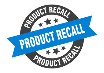 product recall sign. product recall blue-black round ribbon sticker