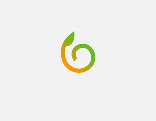 Creative bright green with orange linear logo icon letter circle and plant