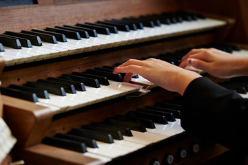 Fototapeta premium A woman playing the pipe organ 