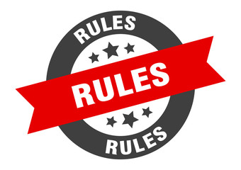 rules sign. rules black-red round ribbon sticker
