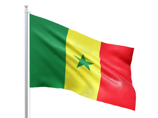 Fototapeta na wymiar Senegal flag waving on white background, close up, isolated. 3D render