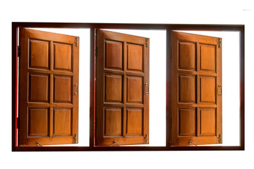 three wooden window  in home is  opening