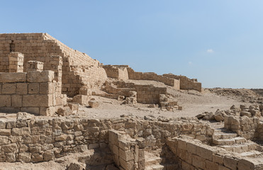 Fototapeta premium The ruins of the city walls of the Nabataean city of Avdat, located on the incense road in the Judean desert in Israel. It is included in the UNESCO World Heritage List.