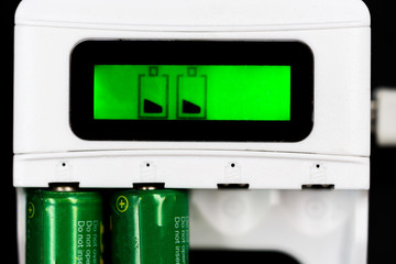 Battery Charging Process. Green Screen With Battery Indicator. battery charger Close Up