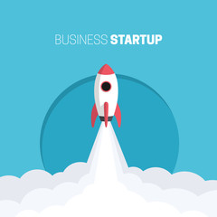 Flat design business startup launch concept, rocket icon. Vector illustration.