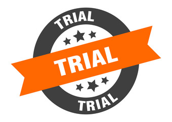 trial sign. trial orange-black round ribbon sticker