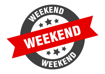 Fototapeta premium weekend sign. weekend black-red round ribbon sticker