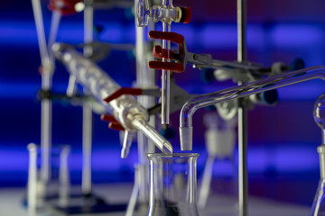Glass instruments in the laboratory of chemical synthesis