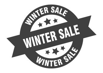 winter sale sign. winter sale black round ribbon sticker