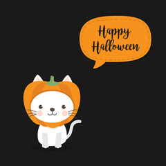 Halloween Cat - A Cute Cat Wearing Pumpkin Hat. Kawaii Kitten with pumpkin head wear halloween mascot costumes.
