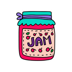 Jam cherry taste hand drawn vector illustration in cartoon comic style