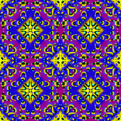 Seamless endless repeating multicolored bright ornament of different colors on combined background