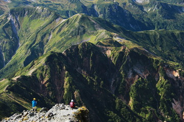 北アルプス　槍ヶ岳山頂からの風景　西鎌尾根
