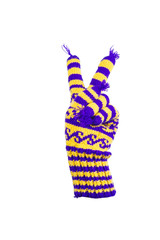 Winter women's wool knit glove isolated on white background