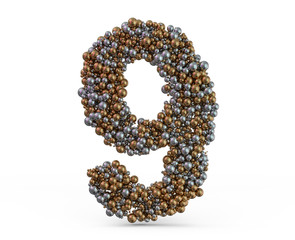 Light gold digit nine on the background. 3D